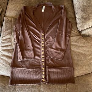 Zenana snap cardigan, 3/4 sleeves, size medium, brown